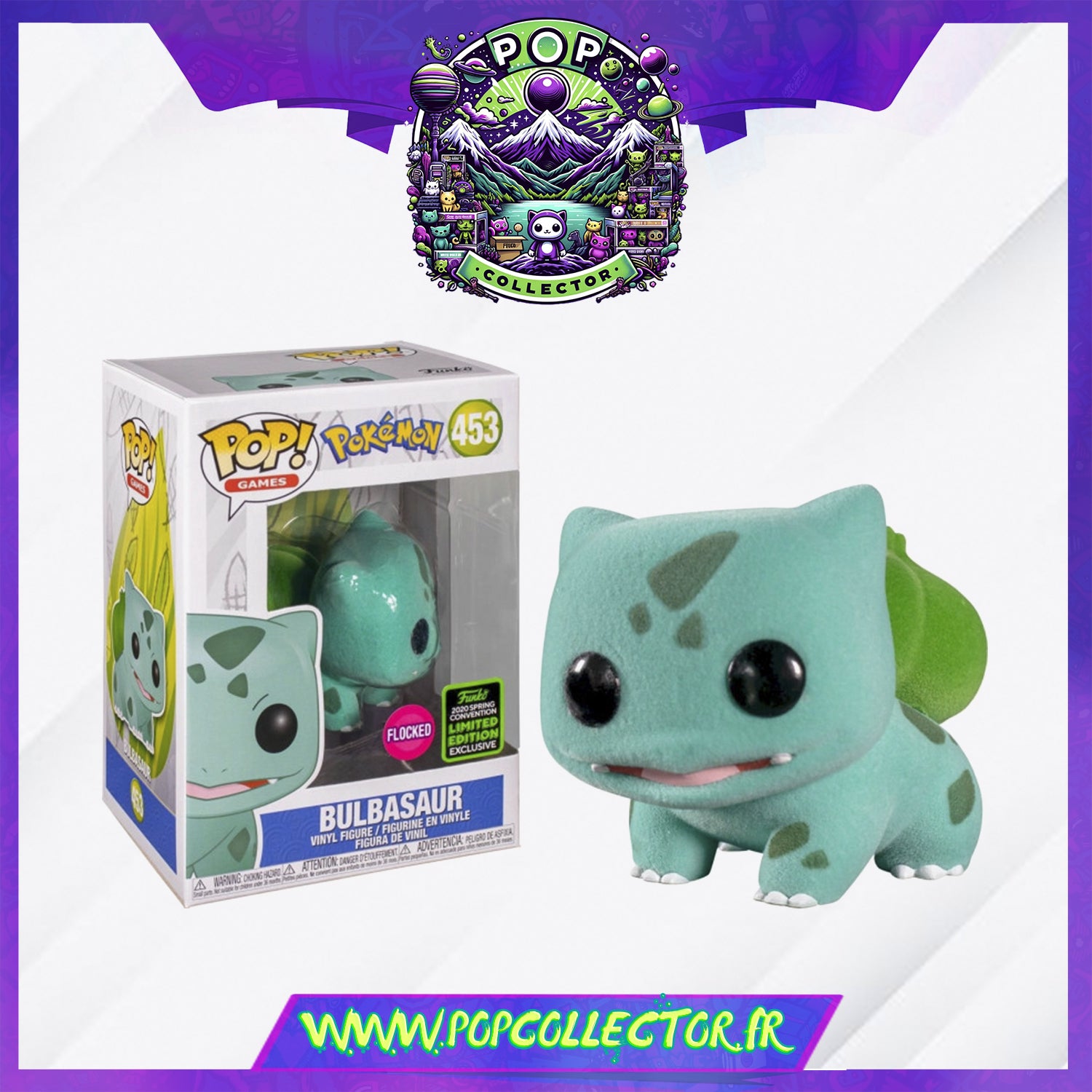 Funko Pop Pokemon 454 Bulbasaur Flocked Spring Convention – Pop