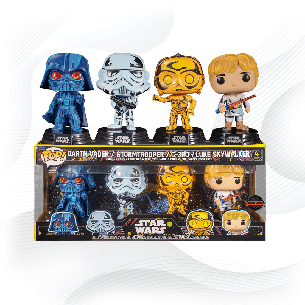 Funko Pop 4 Pack Star Wars Darth Vader, Stormtrooper, C-3PO & Luke Skywalker Retro Series